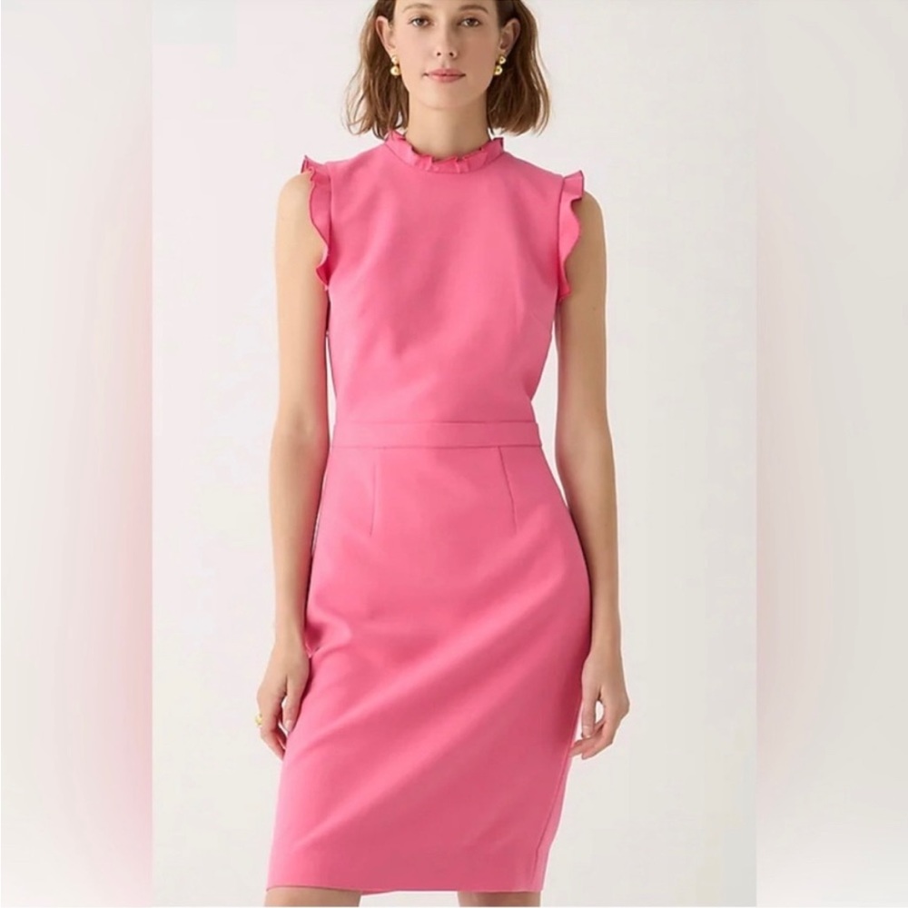 J.Crew Pink Ruffle-trim Sheath Sleeveless Dress In Stretch Crepe NWT